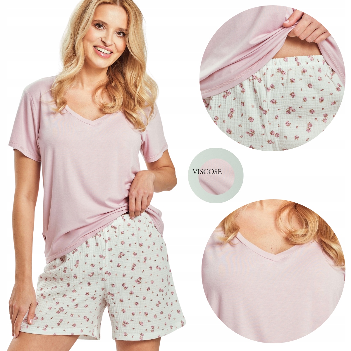 Krátké dámské pyžamové tričko z viskózy s kraťasy šortkami Taro 3514 XL