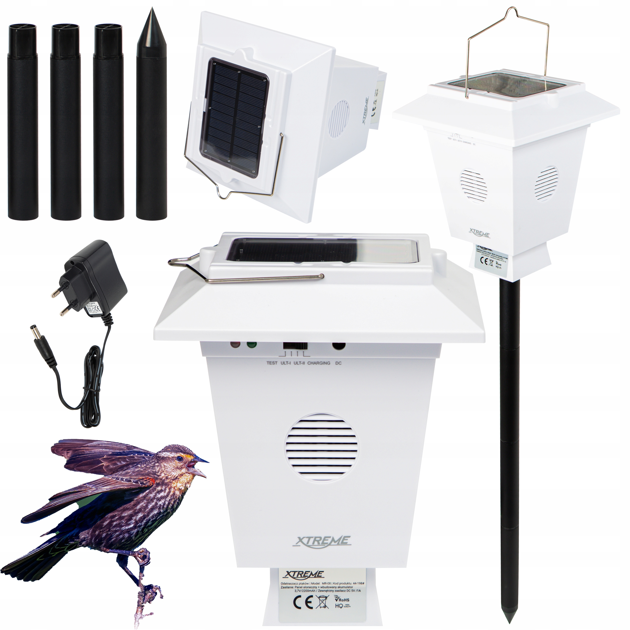 Solarny Ultradźwiękowy Odstraszacz Zwierząt Ptaków Gołębi Wodoodporny IP44