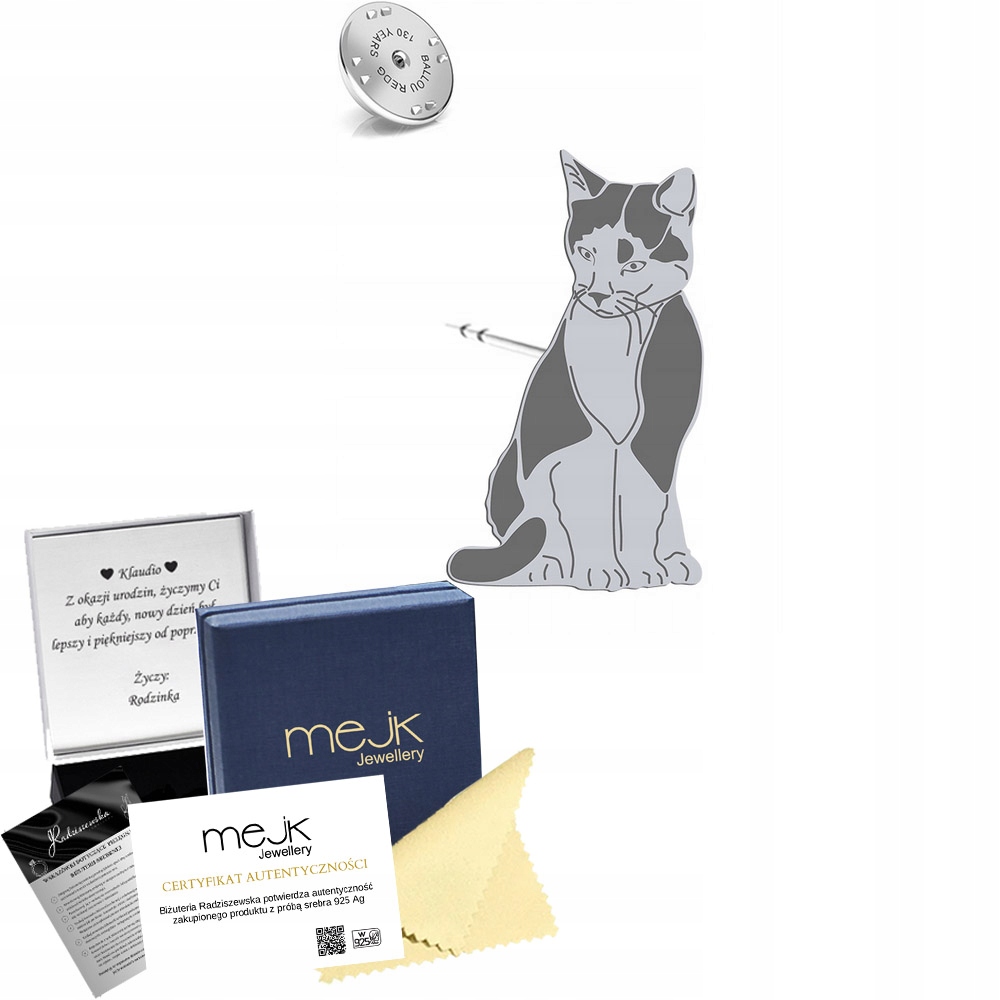 Odznak Stříbrná Domácí kočka Tuxedo 925 Šperky Dárek Žena Dedikace