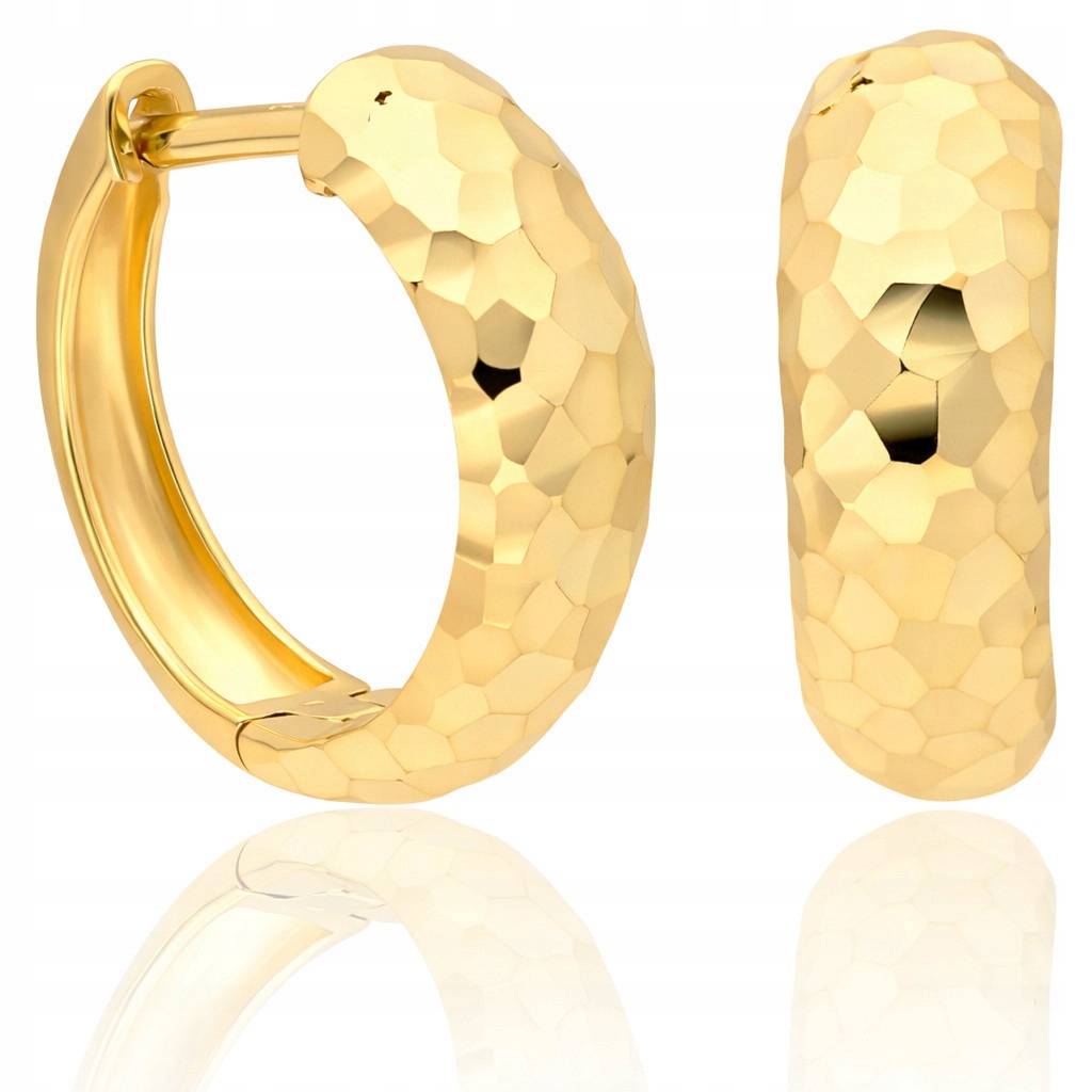 Złote kolczyki 585 koła diamentowane 12 mm sztyft zatrzaskowy