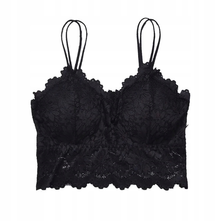 CZARNY KORONKOWY TOP BIUSTONOSZ KRÓTKI PUSHUP RAMIĄCZKA DEKOLT KORONKA M/L Rozmiar M/L