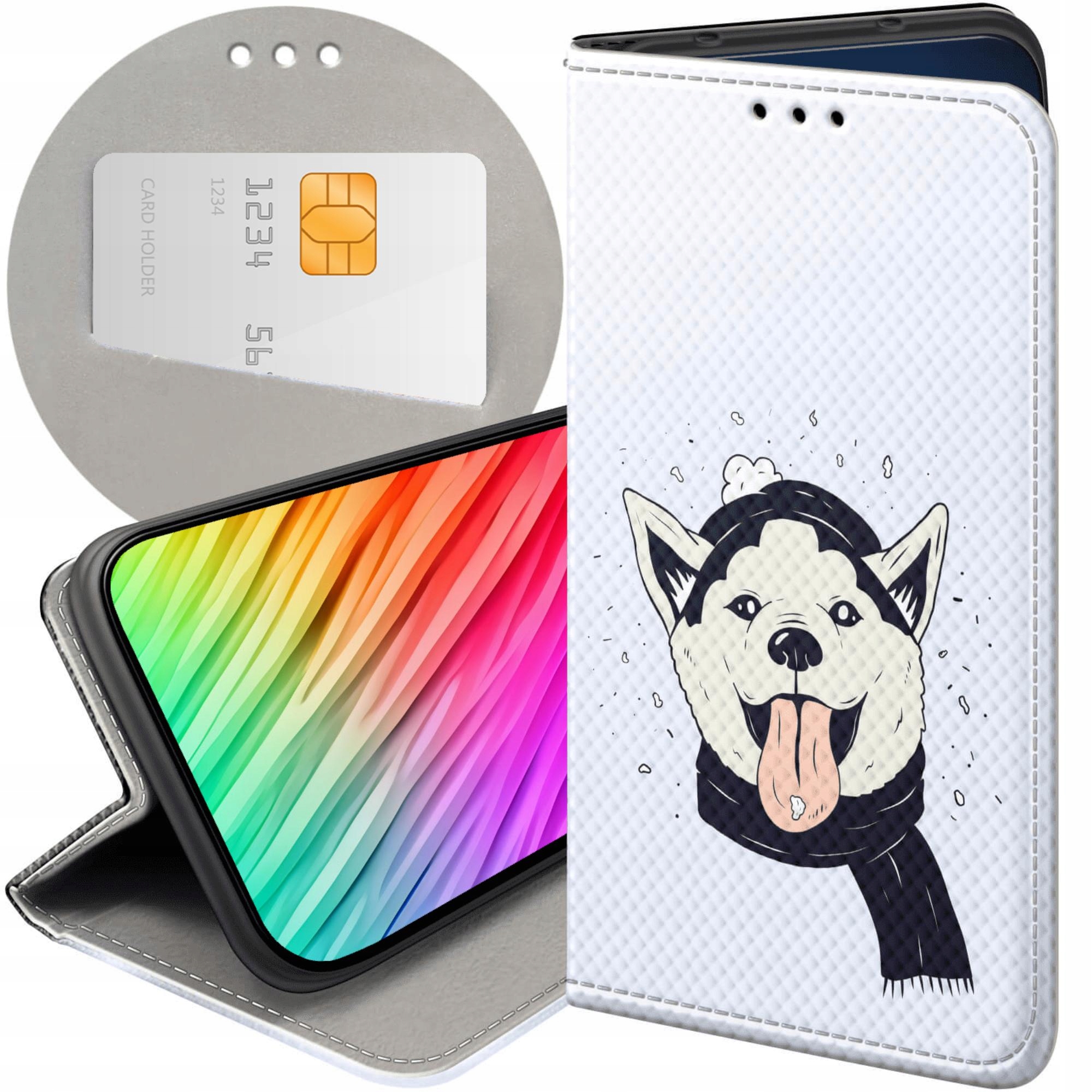 Etui Z Klapką Do Xiaomi Redmi Note 9T Husky Psy Pieski Futerał Case