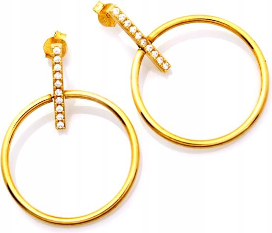 Elegantní módní stříbrné náušnice pozlacené 925 kroužky s zirkonovou tyčinkou