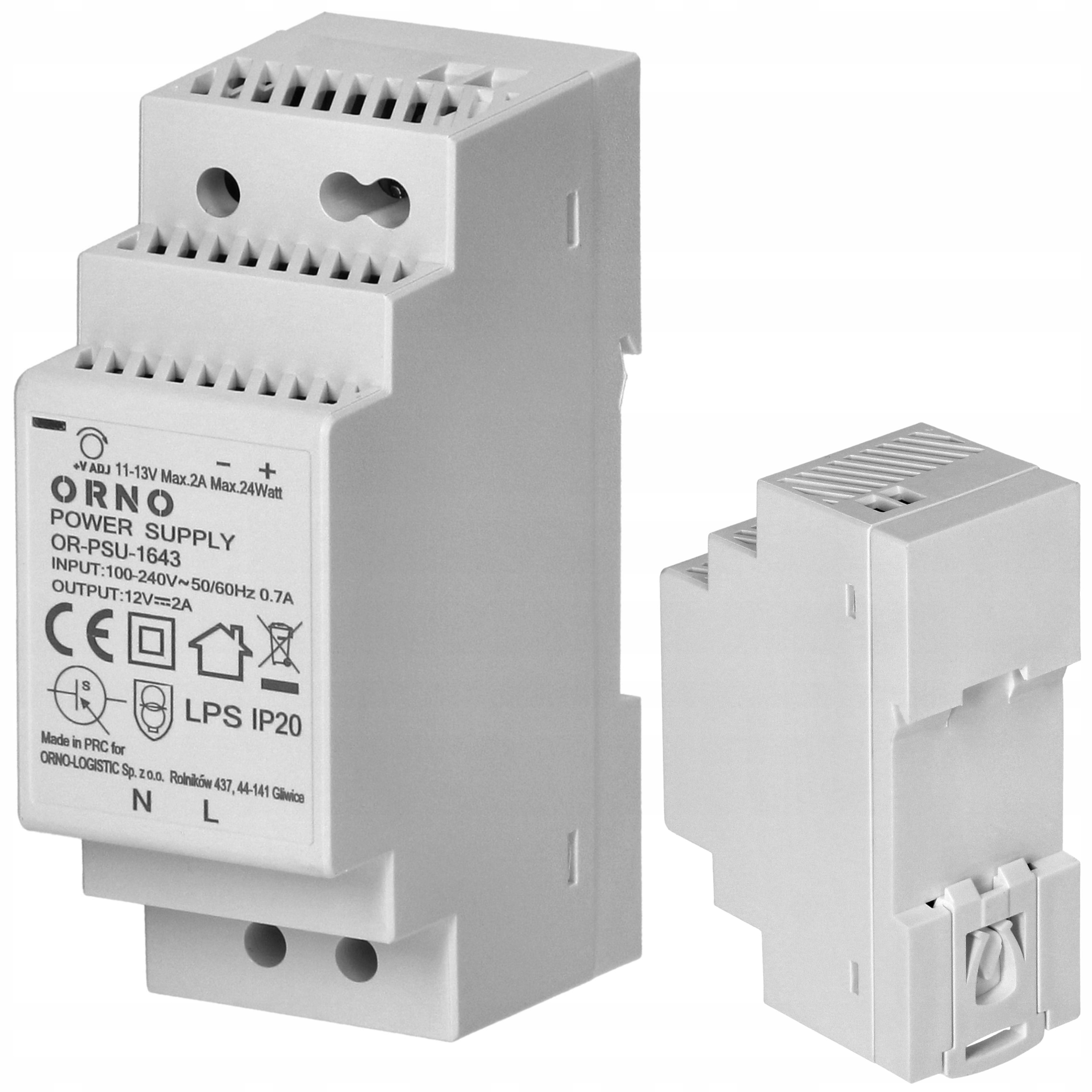 ZASILACZ NA SZYNĘ DIN 12V 2A 24W DO DOMOFONU WIDEODOMOFONU CCTV 2 MODUŁY