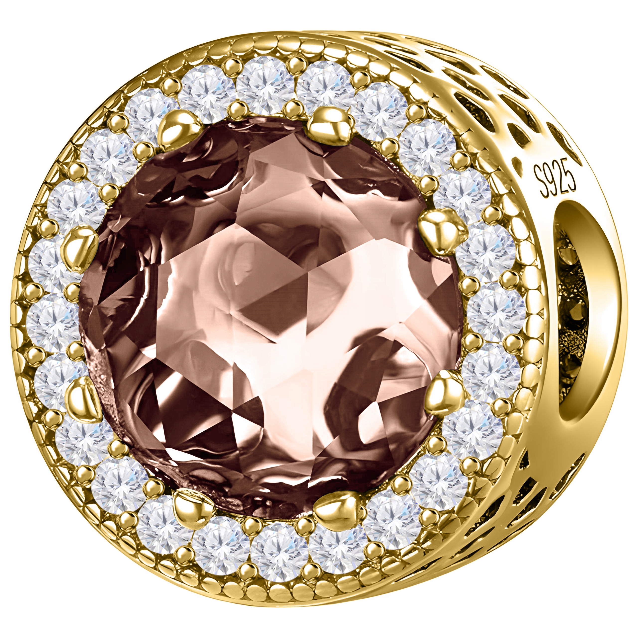 Zlatý přívěsek Korálek s růžovým kamenem ve tvaru srdce a zirkony jako diamanty