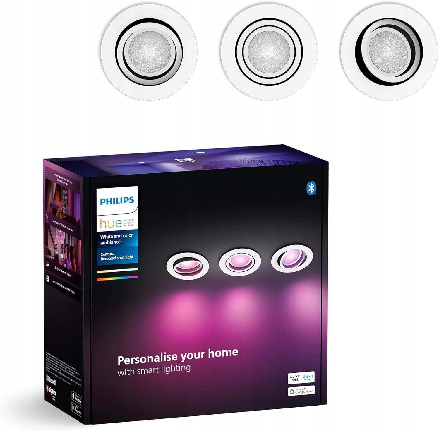 Podomietková Led lampa Rgb biela Smart Zigbee Centura Philips Hue 3 ks