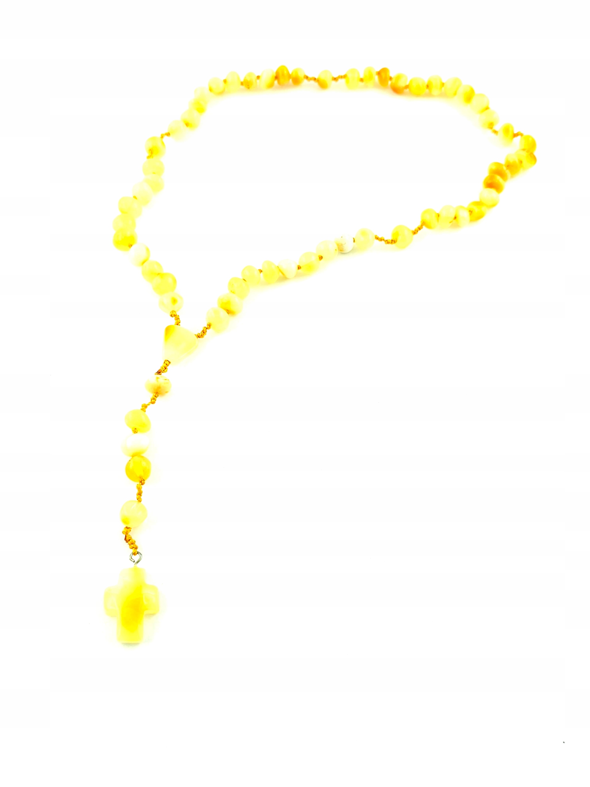 Růženec z Jantaru na provázku s křížkem žlutý křest svaté přijímání amber