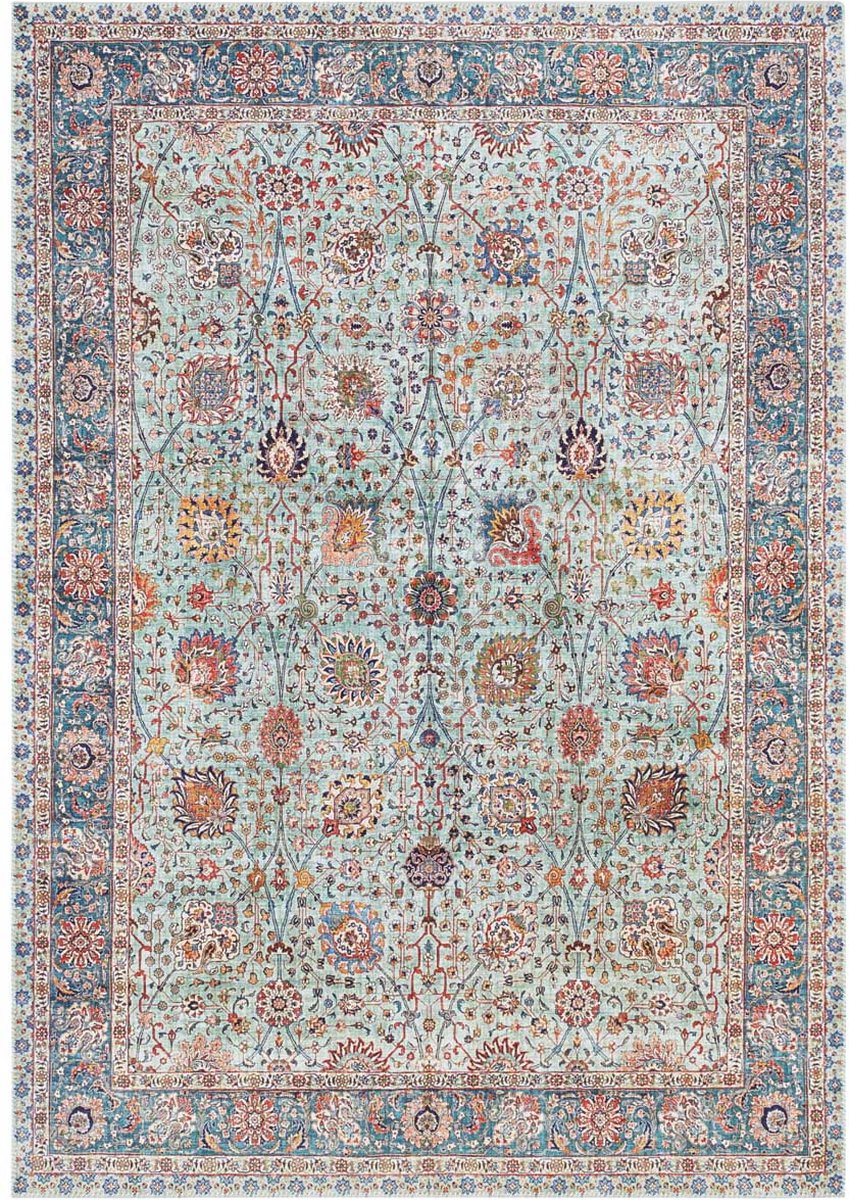 Koberec zelený s květinami, Elle decoration 80 x 150 cm