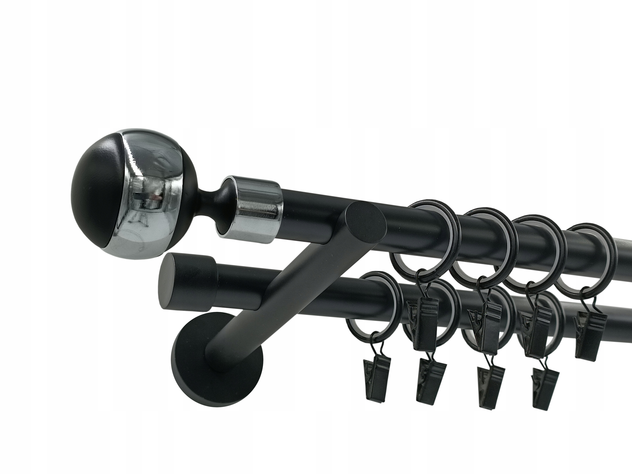 Garnýž Kovový Dvojitý Závěs 19 MM Černý 280 cm Výběr Zakončení