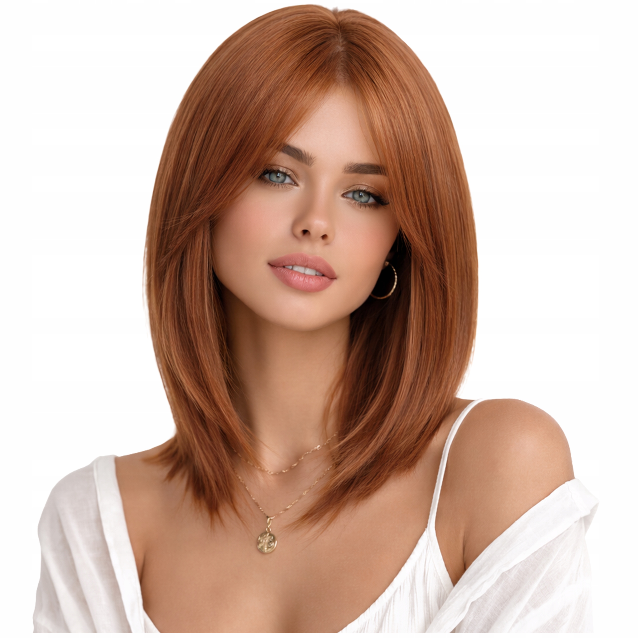 Peruka damska Jak Naturalna ruda Rudy brąz krótkie proste włosy Z Grzywką