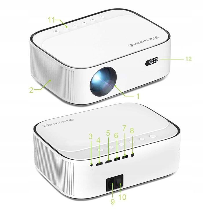 Projektor rzutnik Led Full Hd 4K Autofocus Auto keystone Android Klawiatura Marka Medialove