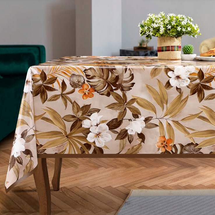 CERATA OBRUS NA WŁÓKNINIE BRĄZOWE KWIATY 140x210