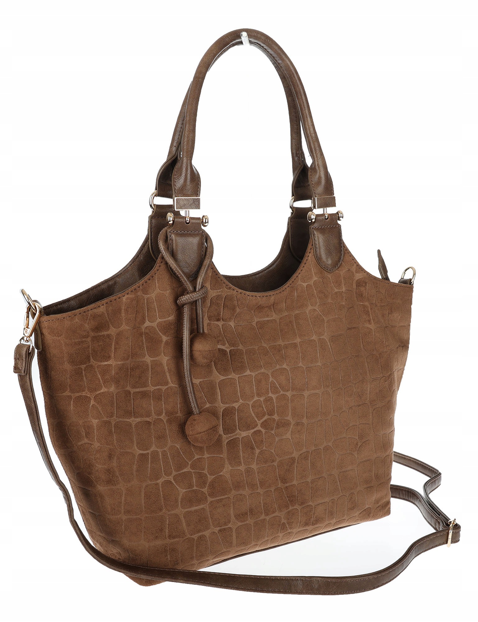 Dámská shopper kabelka prostorná semišová módní taška přes rameno CC09 Hnědá