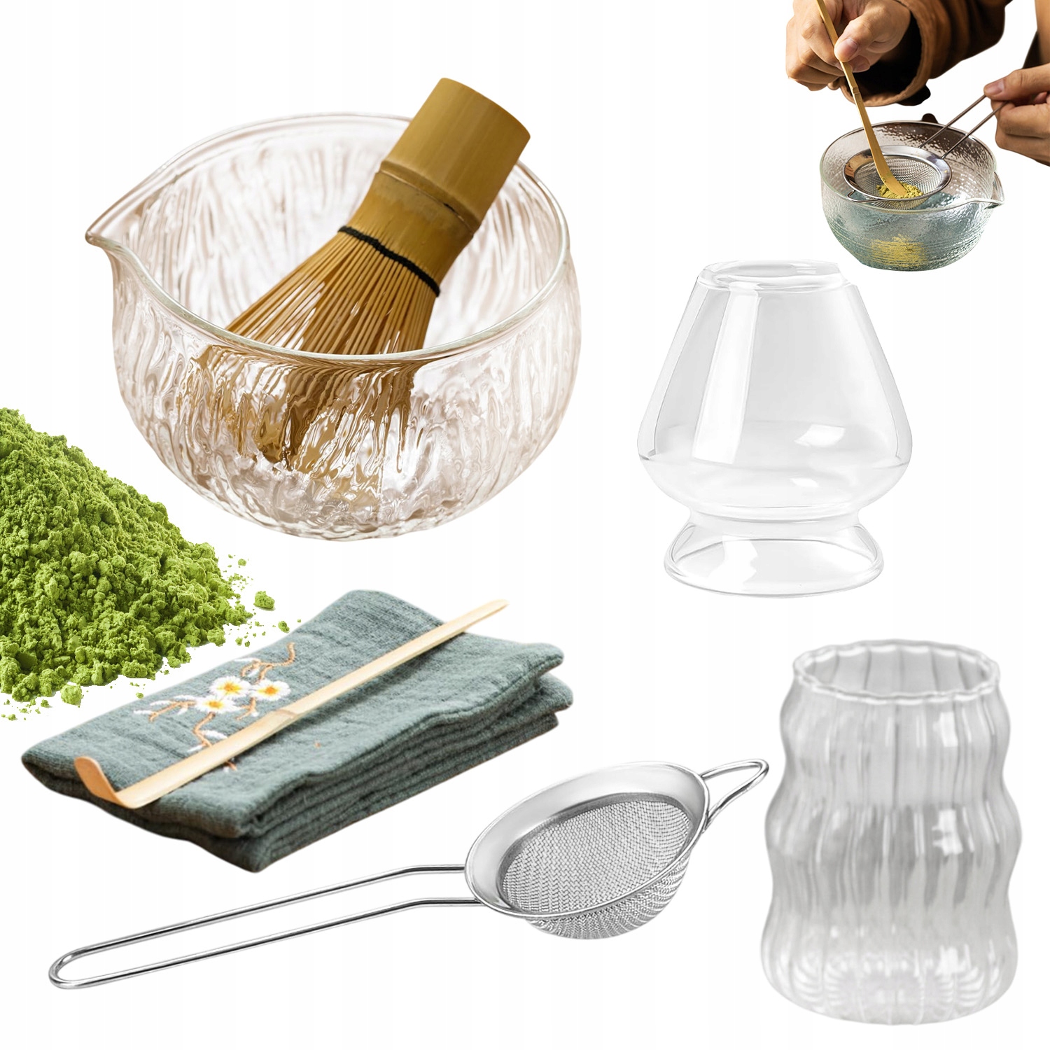 Levně Sada Pro Matcha Bambus Sklo Kompletní Sada Pro Čajový Obřad