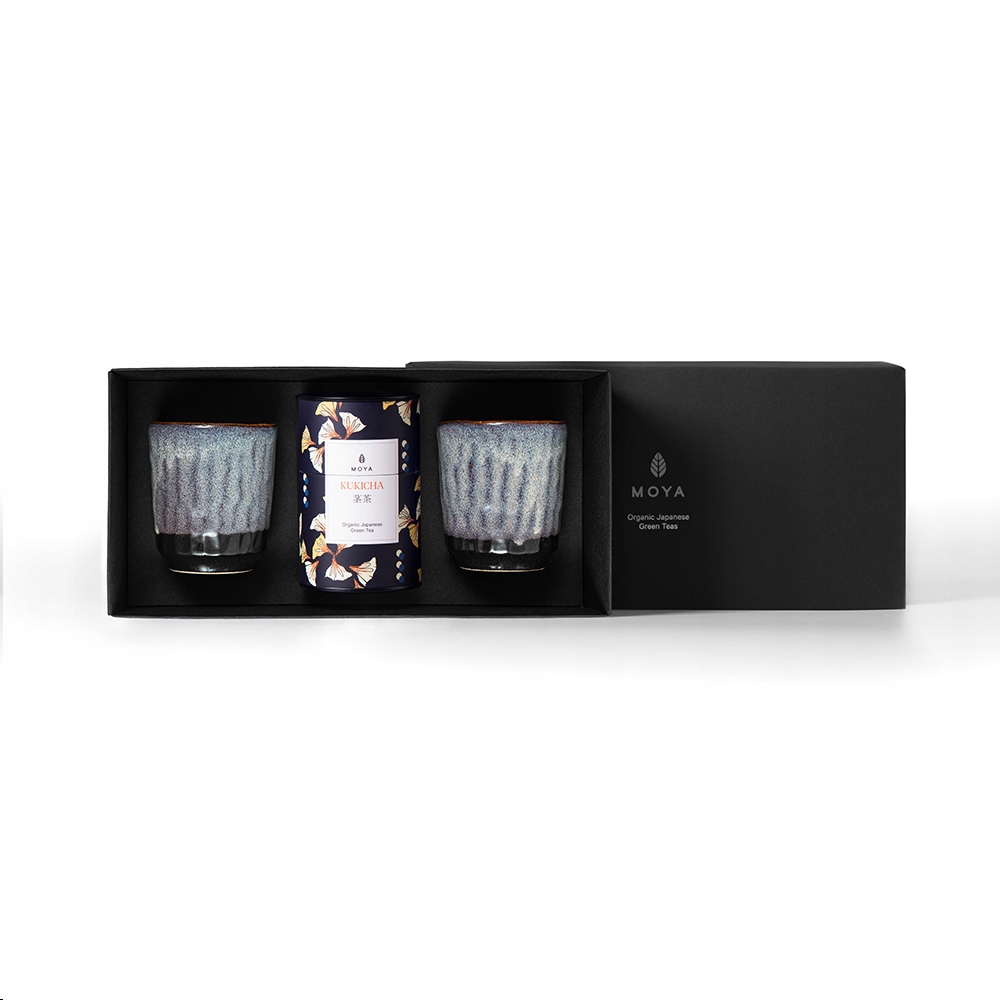 Zestaw organiczna zielona herbata Moya Kukicha i 2 kubki Murasaki