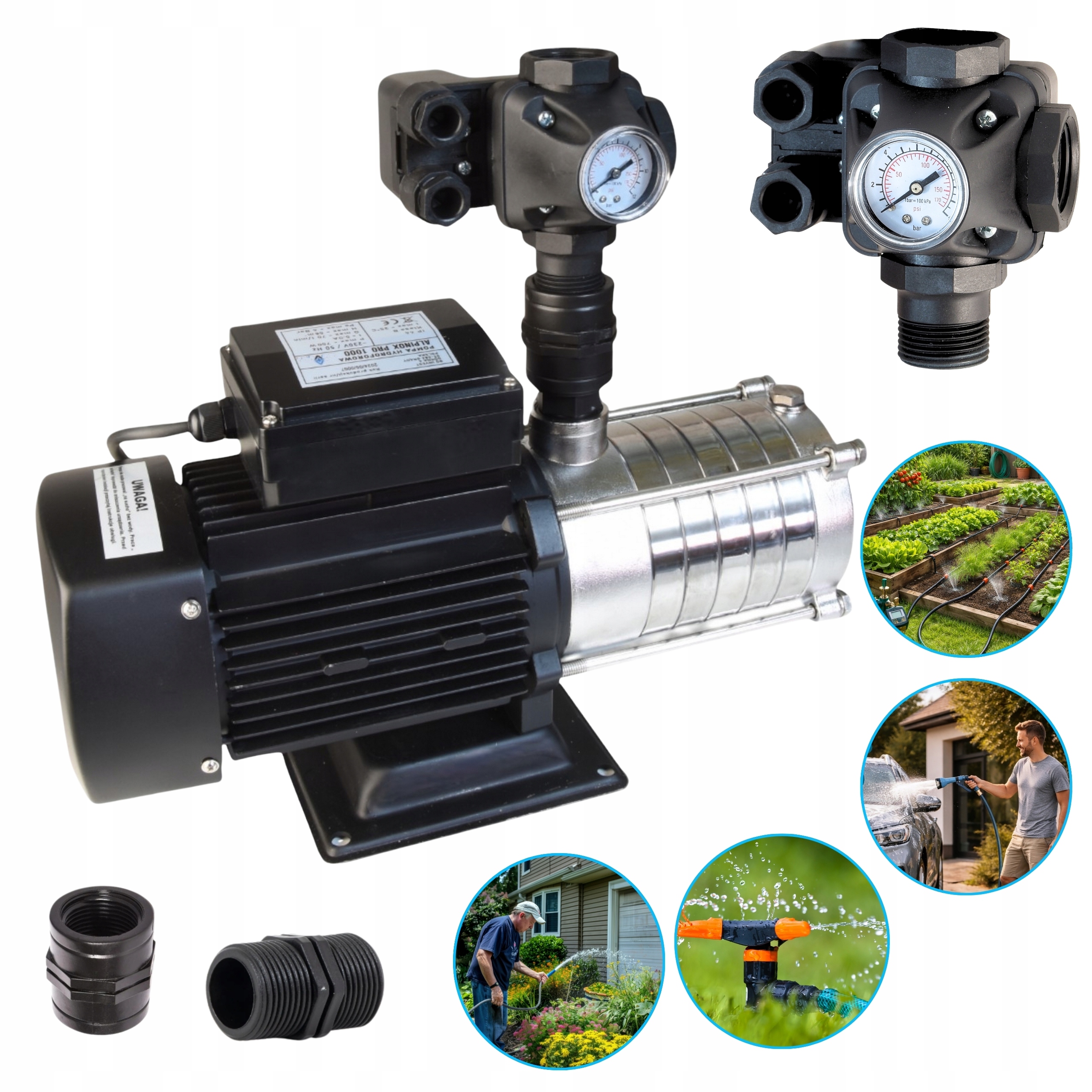 Moderní Vícestupňová Pumpa S Příslušenstvím 3V1 750W 70L/MIN, Nerezové Rotory