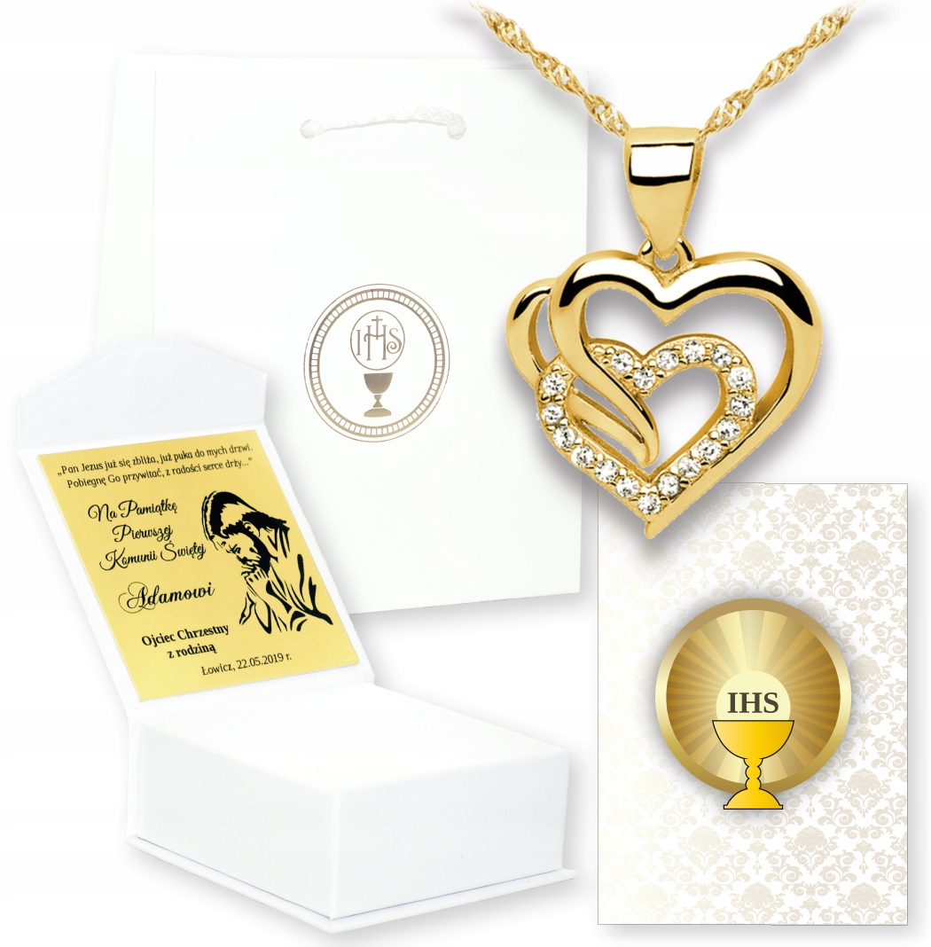 PREZENT Komunia ŁAŃCUSZEK Komunii SERCE SERDUSZKO Materiał Srebro