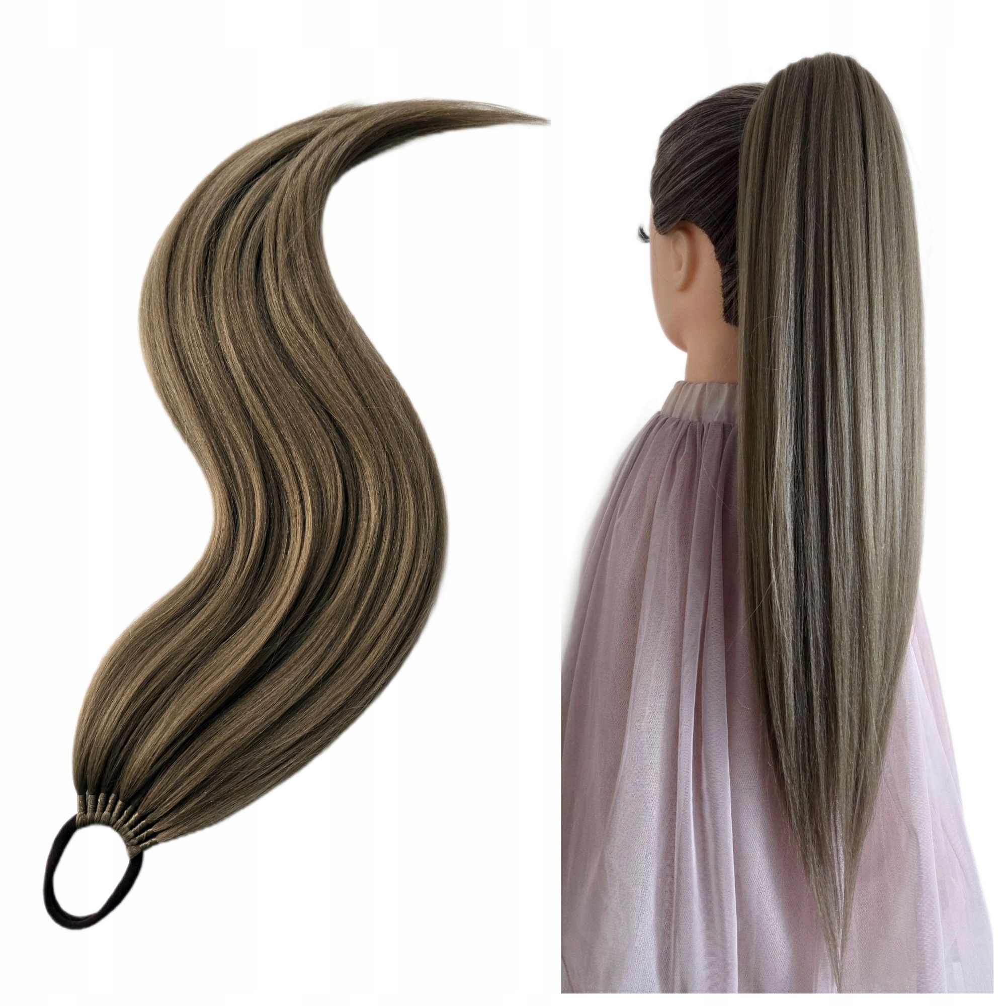Připínací poník na gumičce, Příčesek, tmavě blond, Tmavá Blondýnka, 60 cm