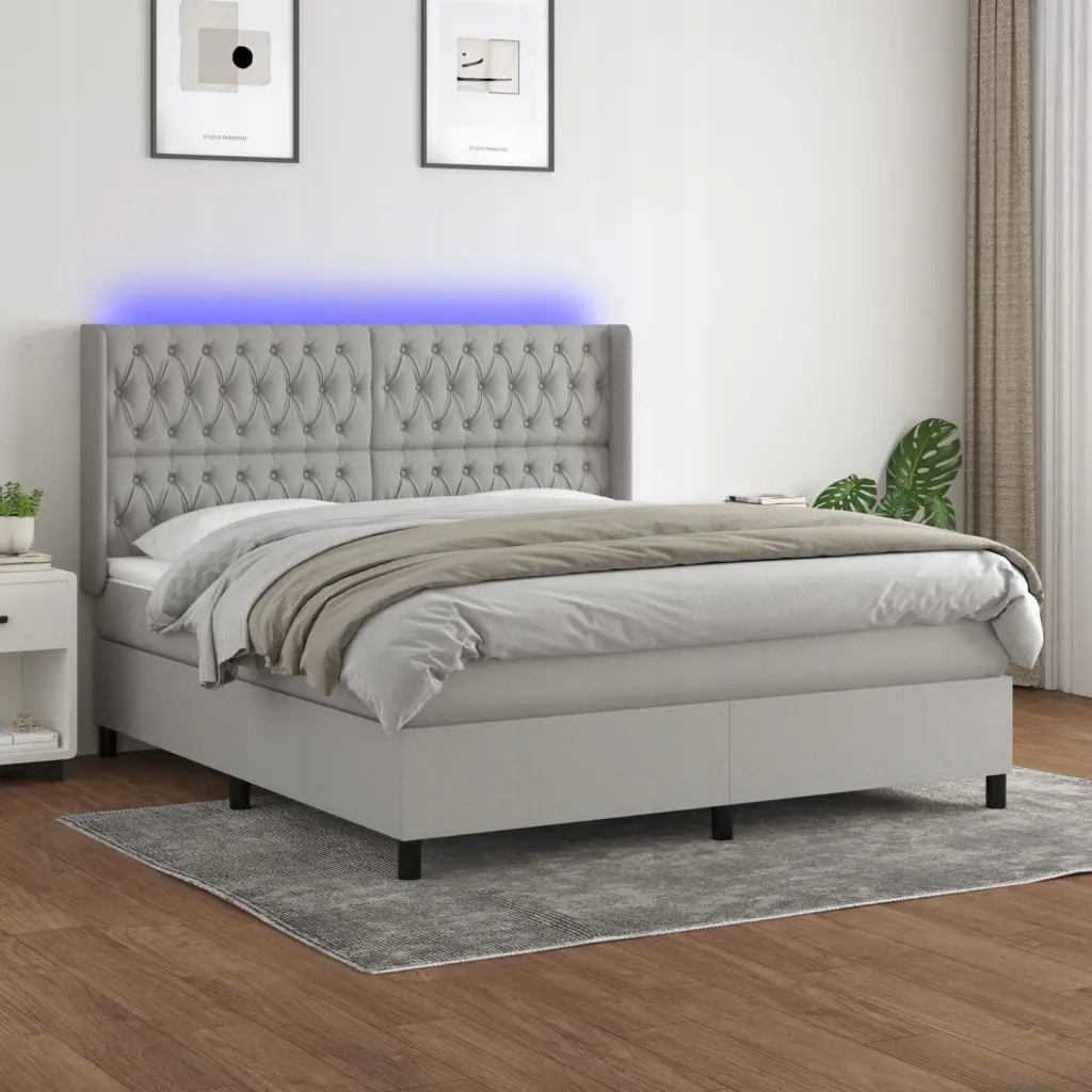 Box spring postel s matrací a Led světle šedá 160x200 cm textil Šedá 313856