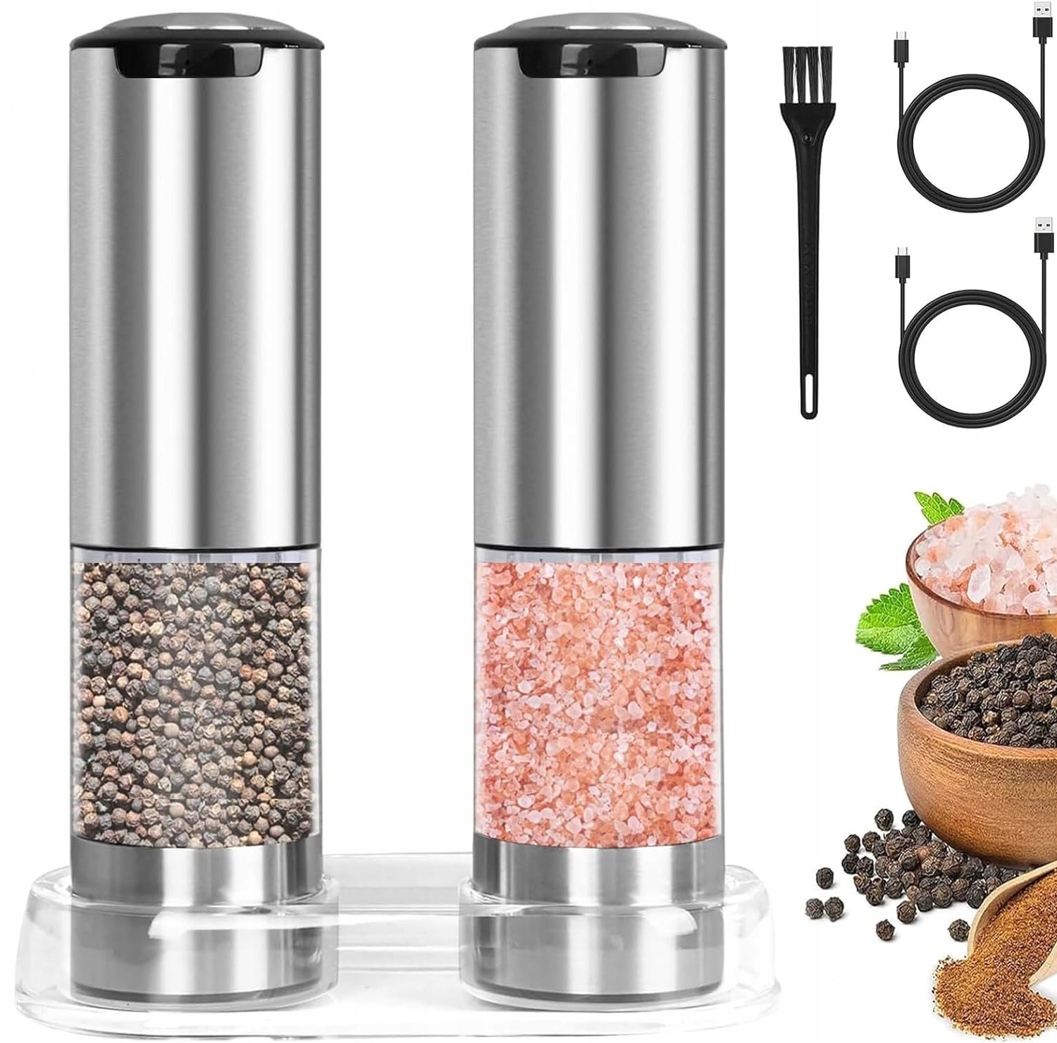 Elektrický automatický mlýnek na pepř a sůl 2 Ks s Led osvětlením