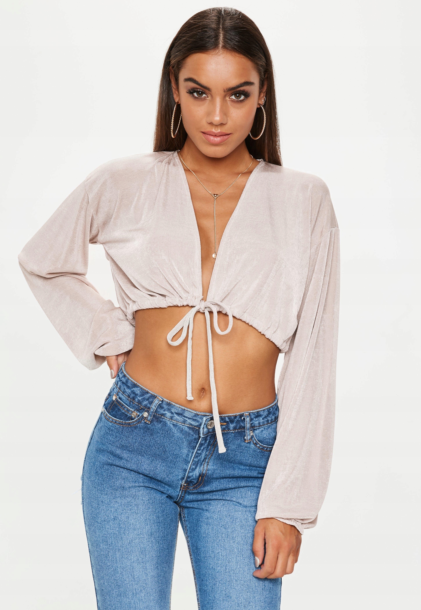 

294A* Missguided Crop Top Damski Wiązany Beżowy 40