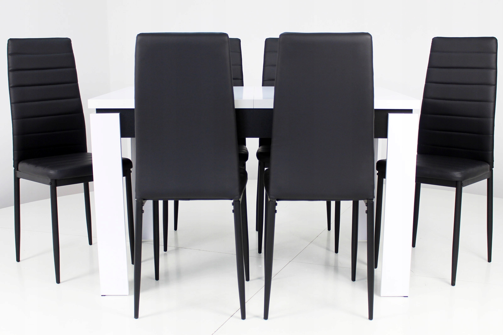 Nowoczesny BIAŁO-CZARNY stół 80x120/160 6 krzeseł Marka Grande