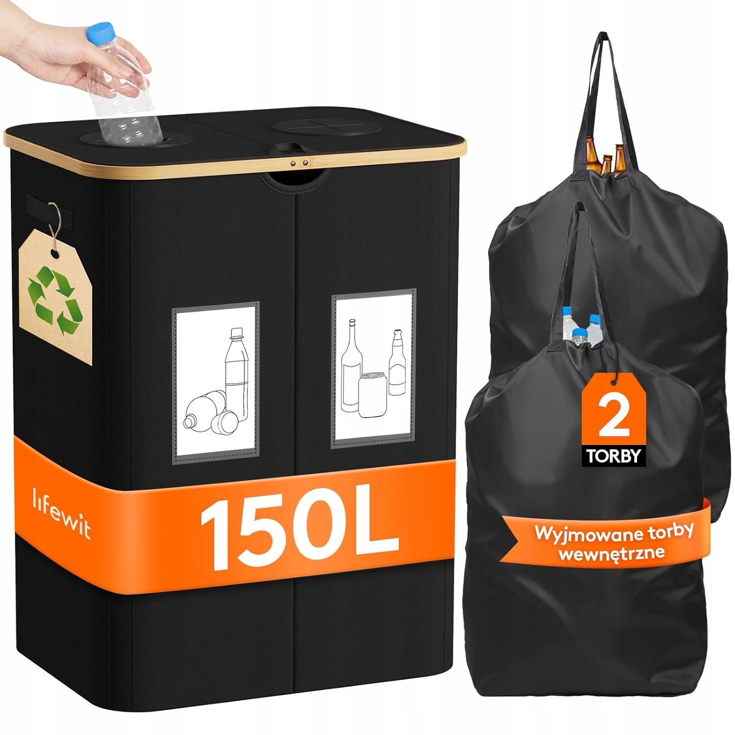 Koš Na Láhve Vratná Taška S Držadly 150 L, Pevný, 2 Komory