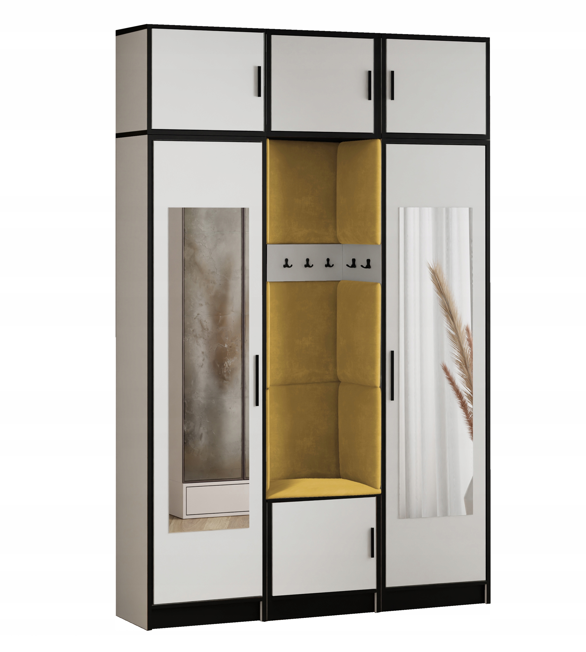 Šatní skříň Dior 12 bílá levná žlutá s zrcadlo sedákem a nástavcem