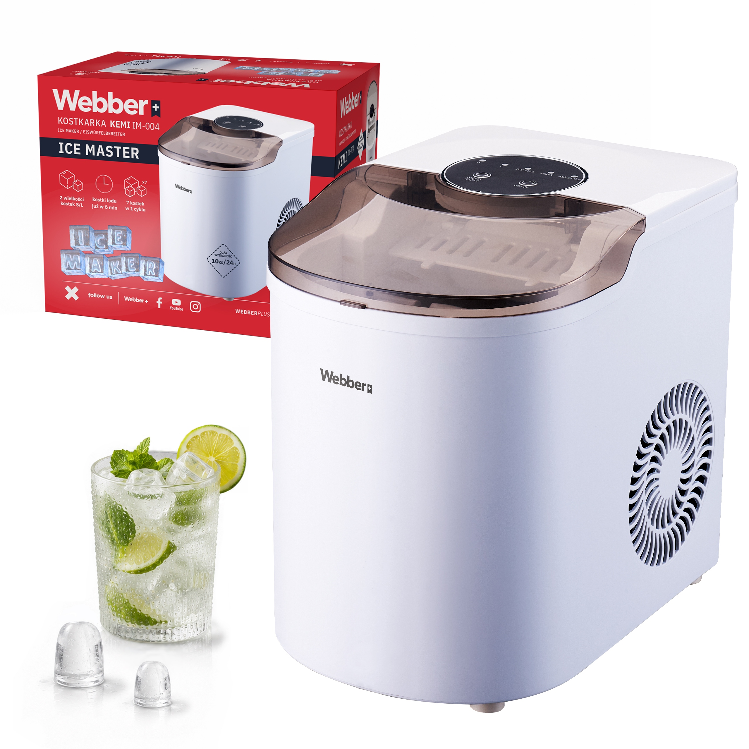 Výrobník Ľadu Webber Kemi Ice Master 10KG/24H 165W 7 Kociek 2 Veľkosti