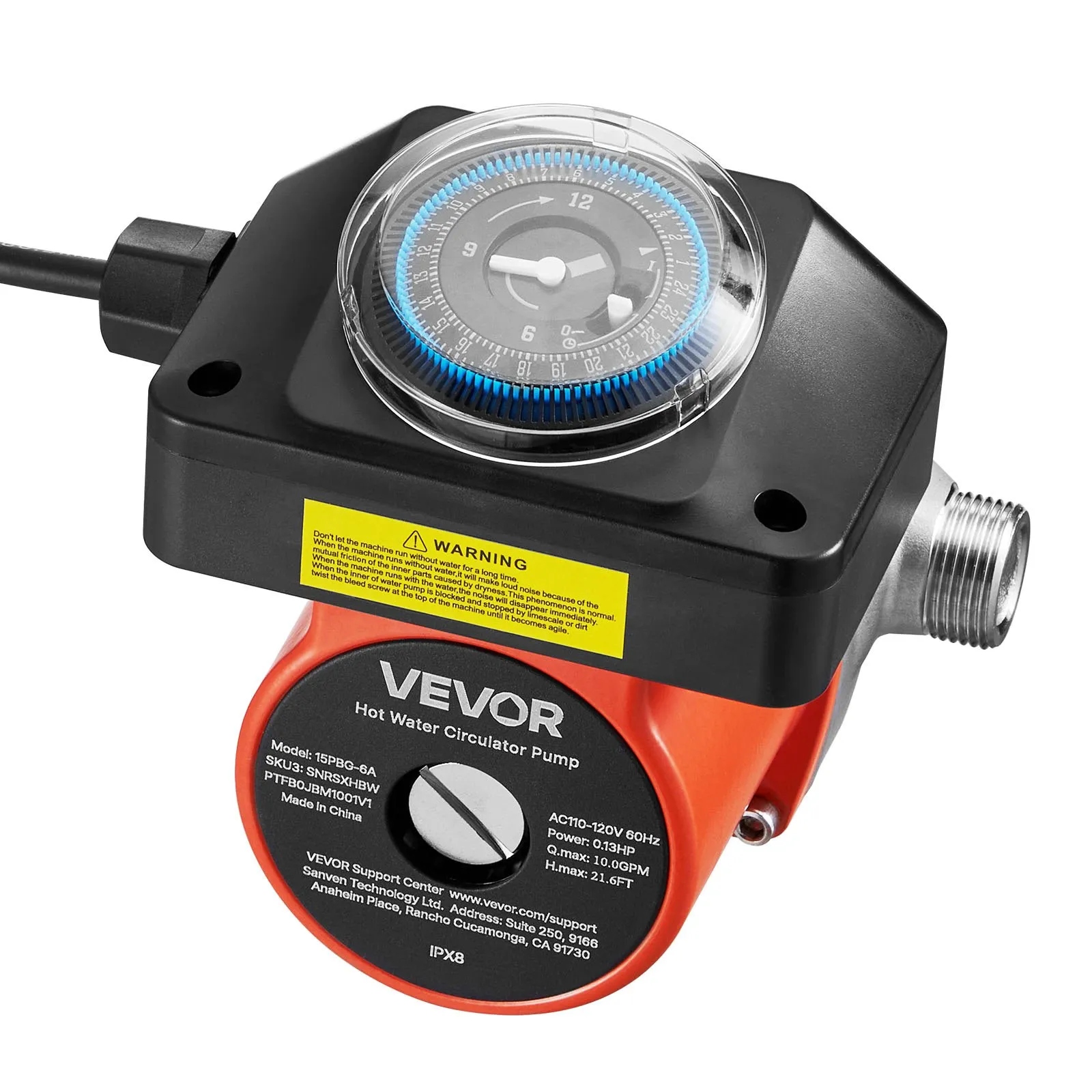 Cirkulačná pumpa na teplú vodu 38 l/min s časovačom pre bojler