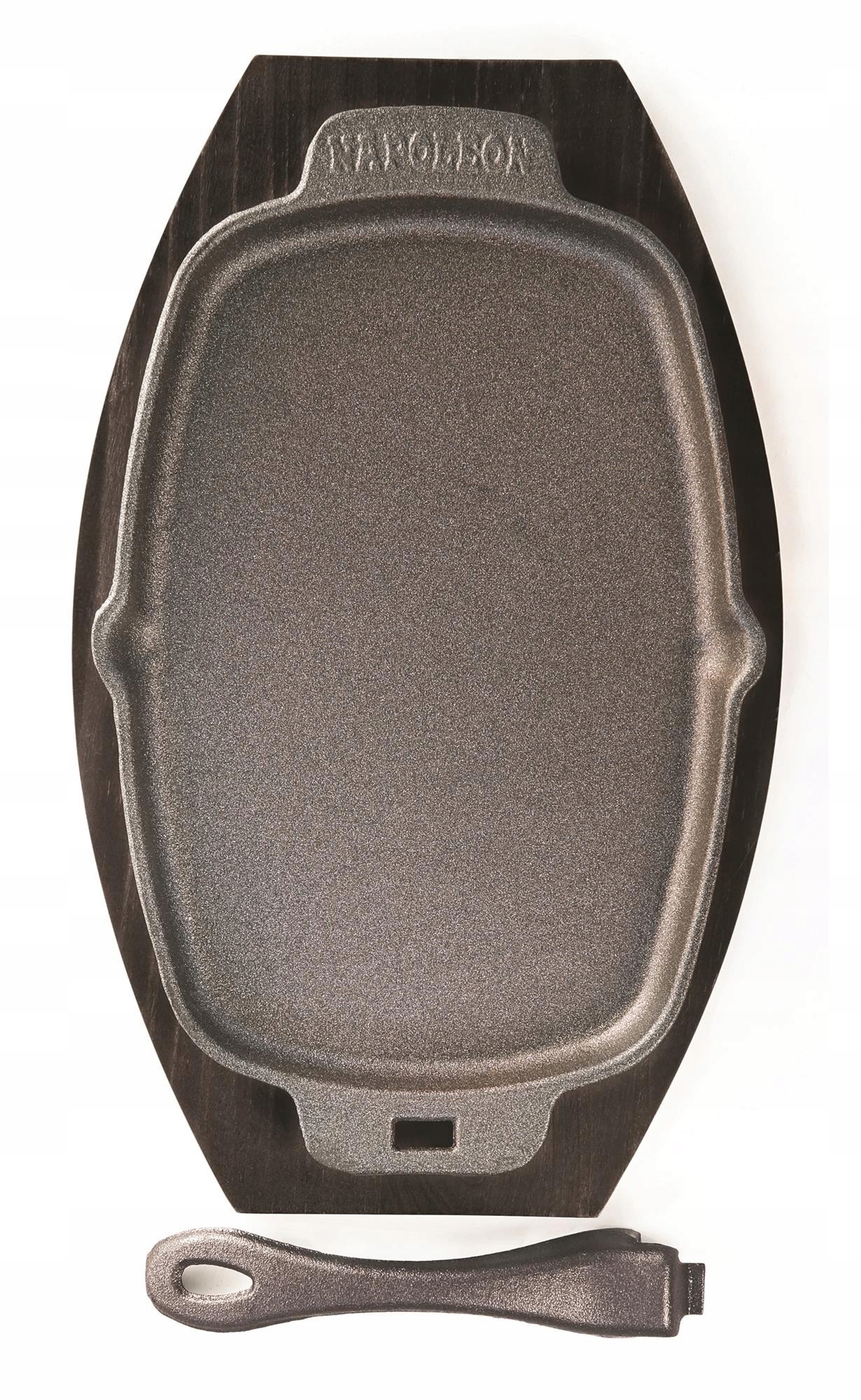 PATELNIA ŻELIWNA Z DREWNIANĄ PODSTAWKĄ NAPOLEON