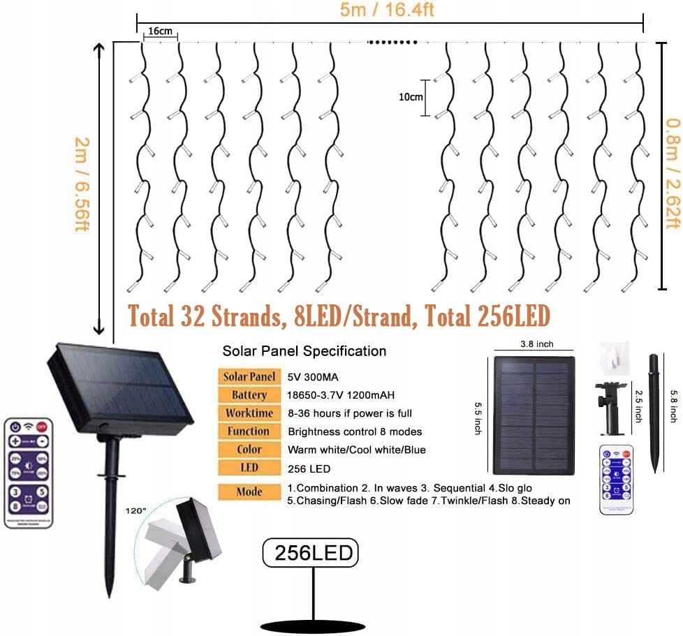ERWAWEE Solarne Lampki Łańcuch Świetlny Zewnętrzny 8 Trybów Wodoodporny 7M — miniatura 3