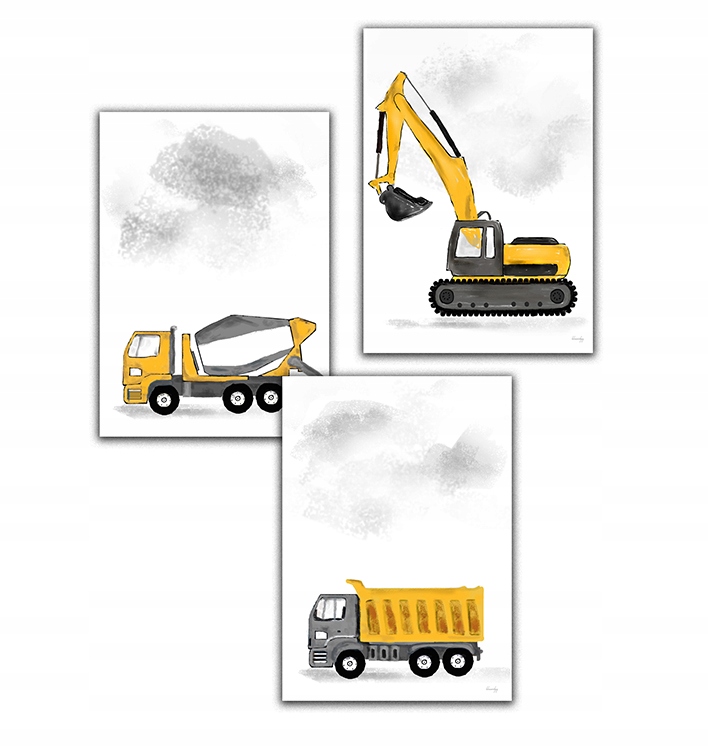 

3 szt wywrotka koparka betoniarka auto plakat a4