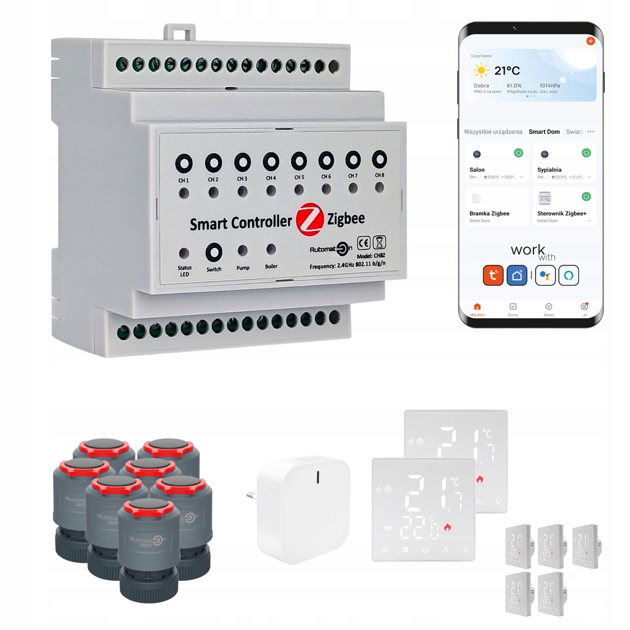 Sada na vykurovanie podlahy Zigbee Tuya CH8Z, 7 miestností, termostaty Std