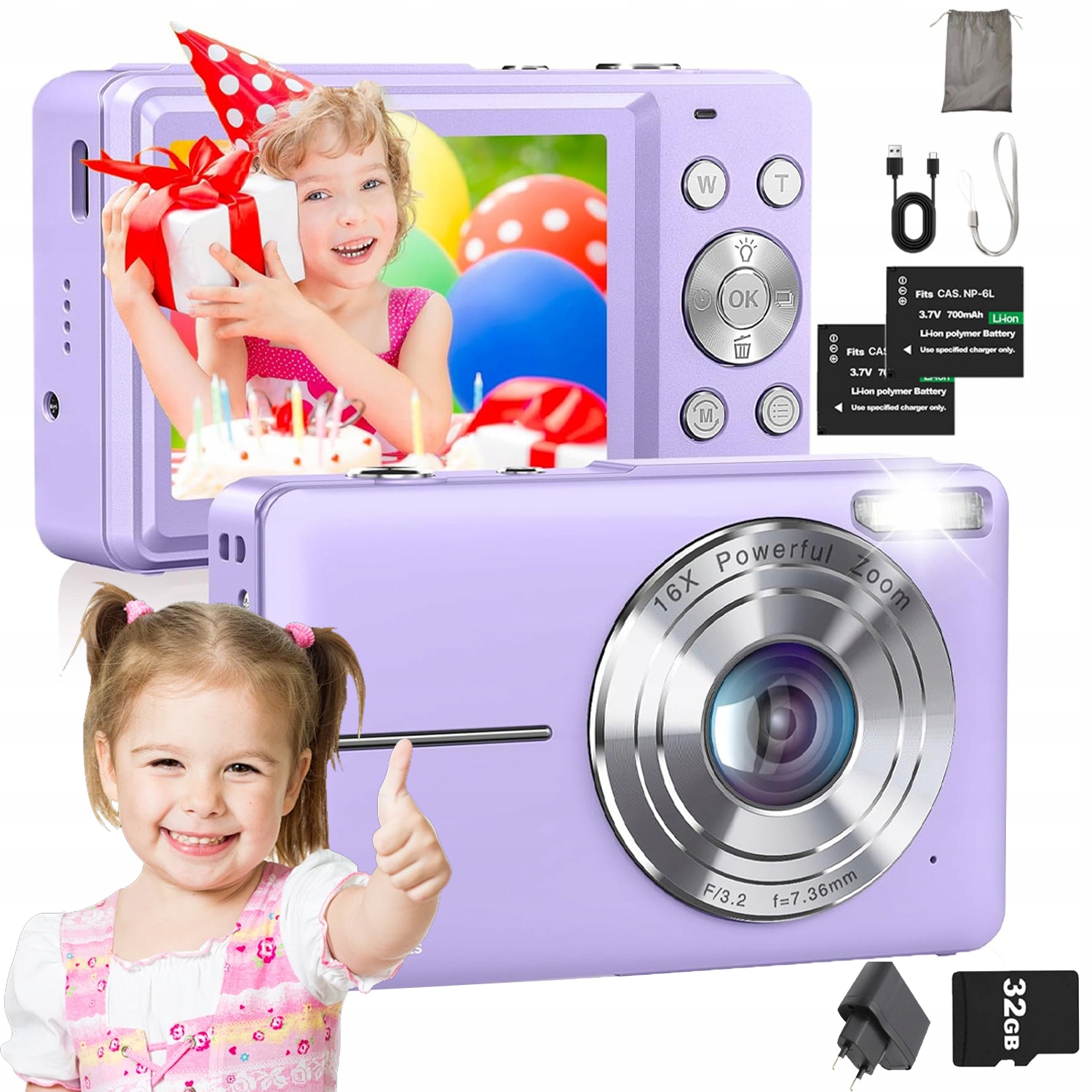 Digitální Fotoaparát Fhd Pro Děti 1080P 44MP 32GB Přenosný Dárek Automatické Ostření