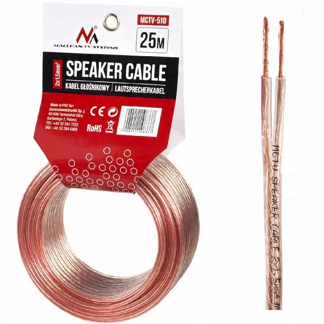 

Kabel Głośnikowy 25m 2x1,5 mm Do Kolumn GłOŚNIKÓW