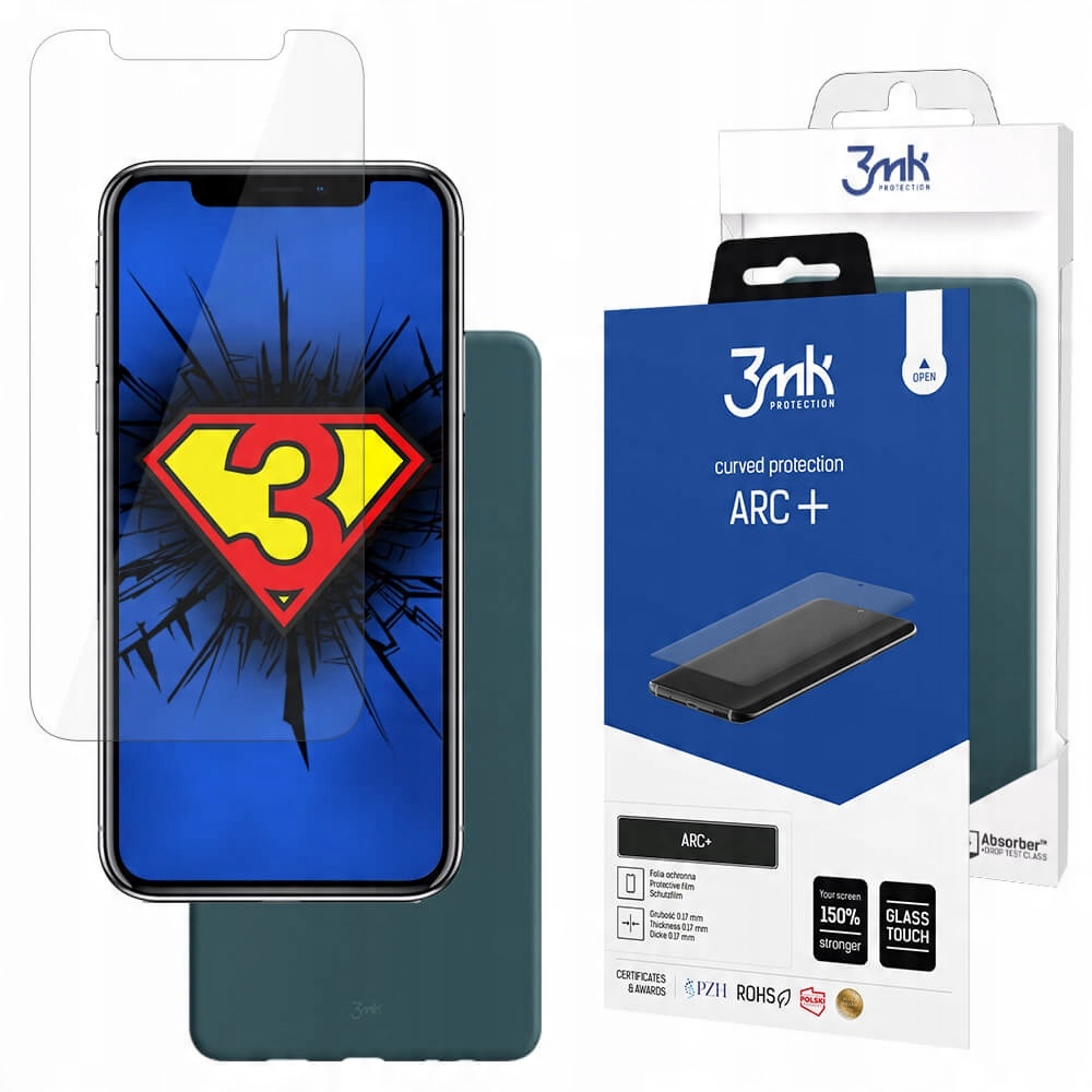 

Folia Arc+ 3mk + Etui Green Case do iPhone X / Xs
