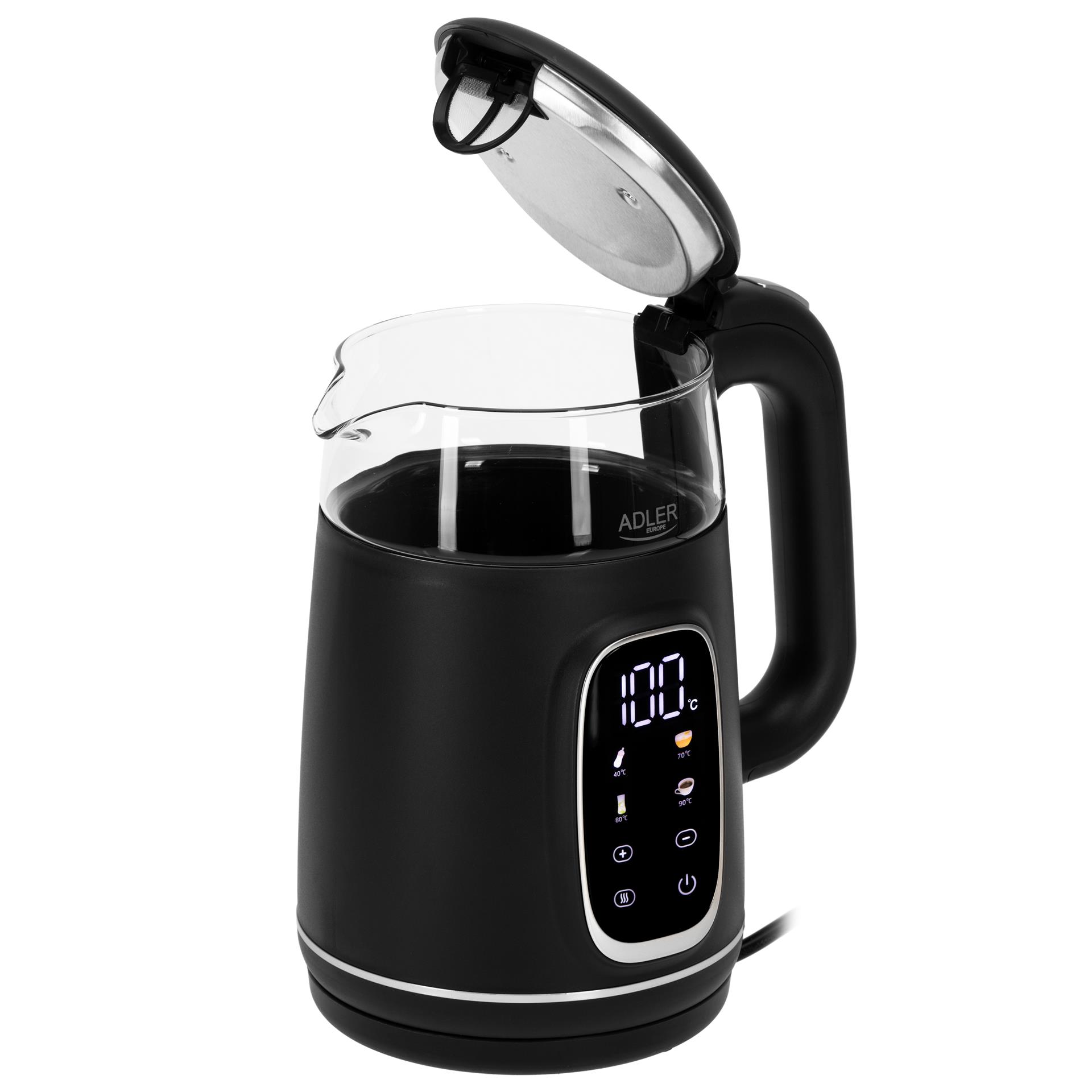 Adler AD1305 black silver czajnik elektryczny 1,7 l * 40–100°C *szklany