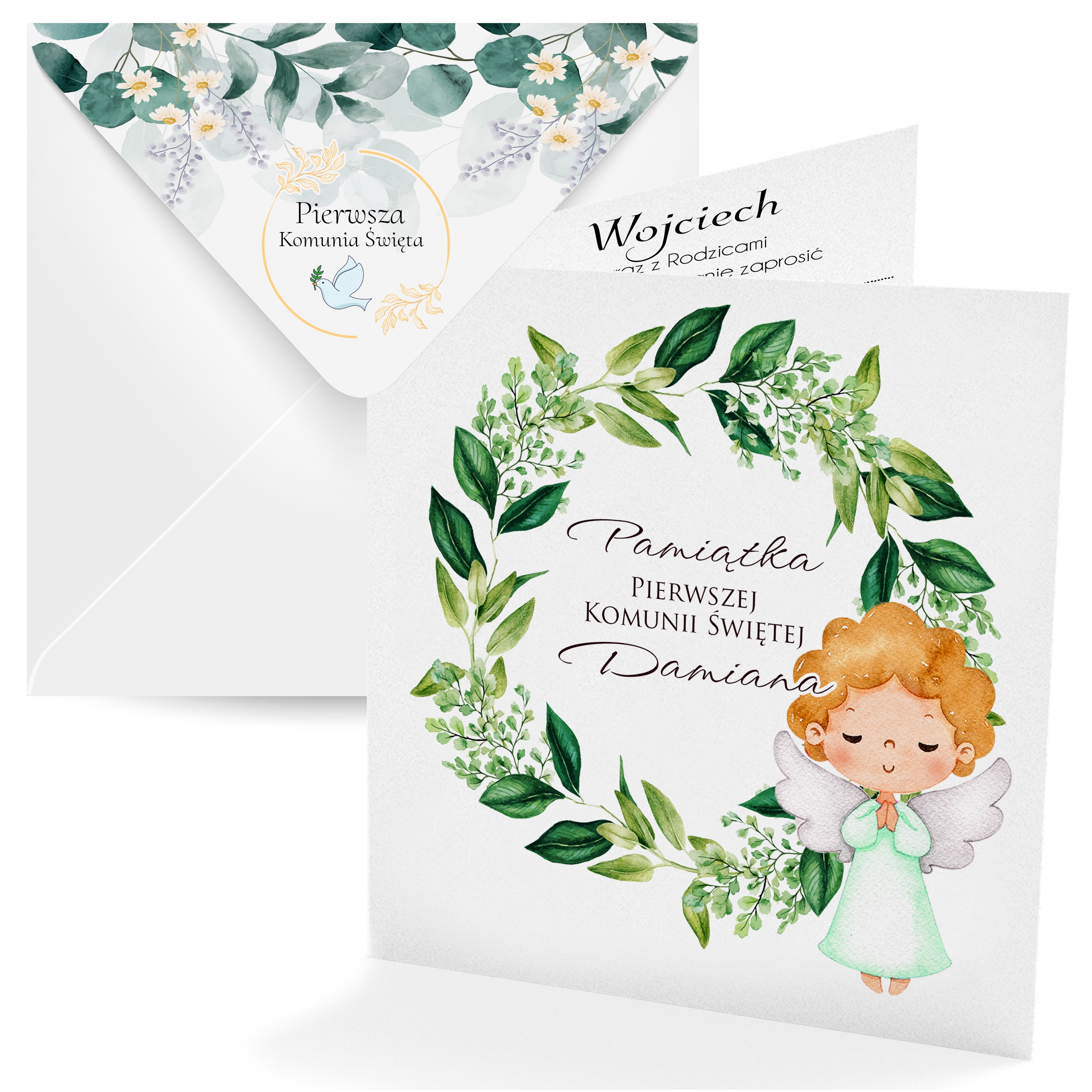 PAMIĄTKA NA KOMUNIĘ Z ŻYCZENIAMI - KARTKA KOMUNIJNA + KOPERTA [300_24]