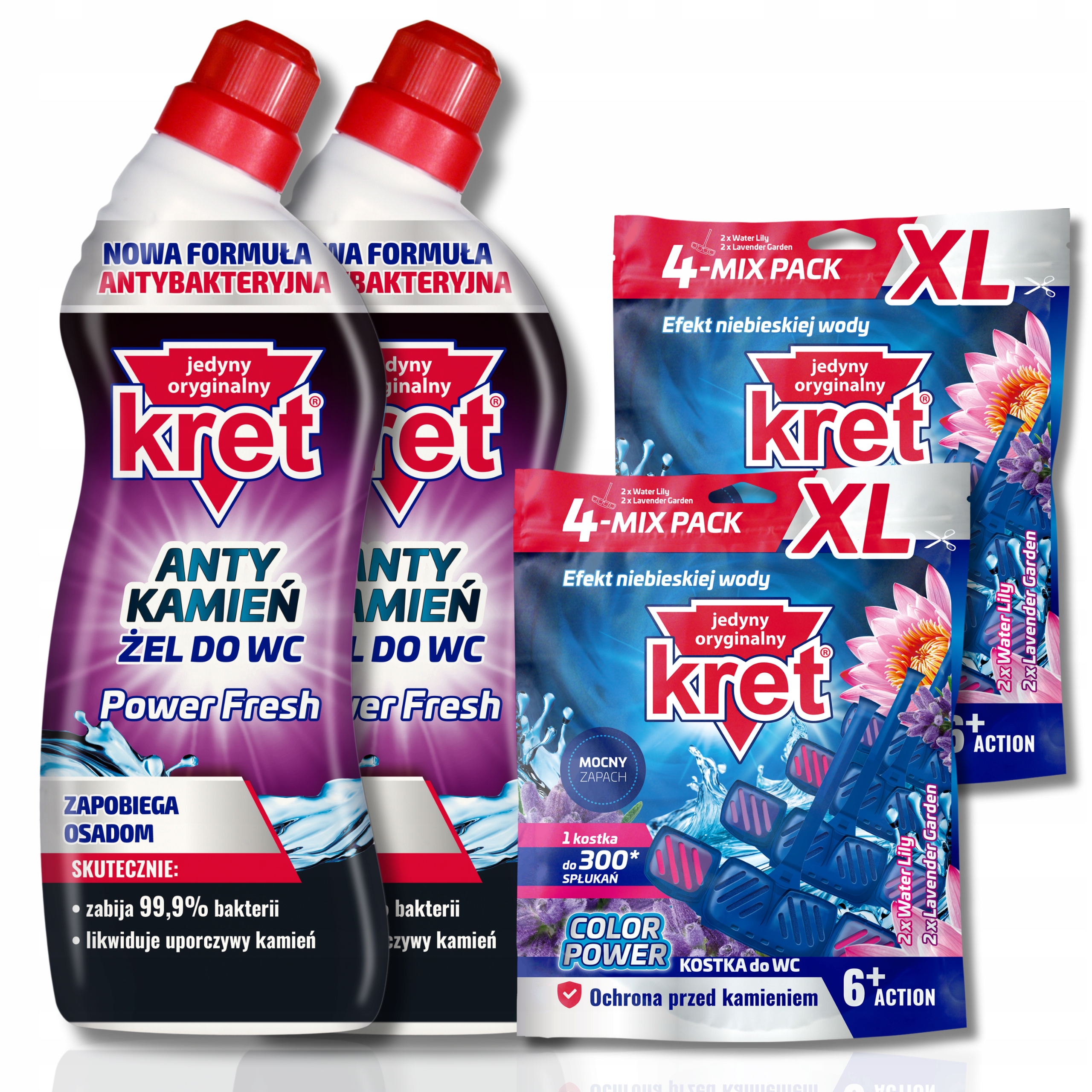 Kret Anti Kámen Gel na čištění Wc Power Fresh 750g x2 Kostka 8x40g MIX