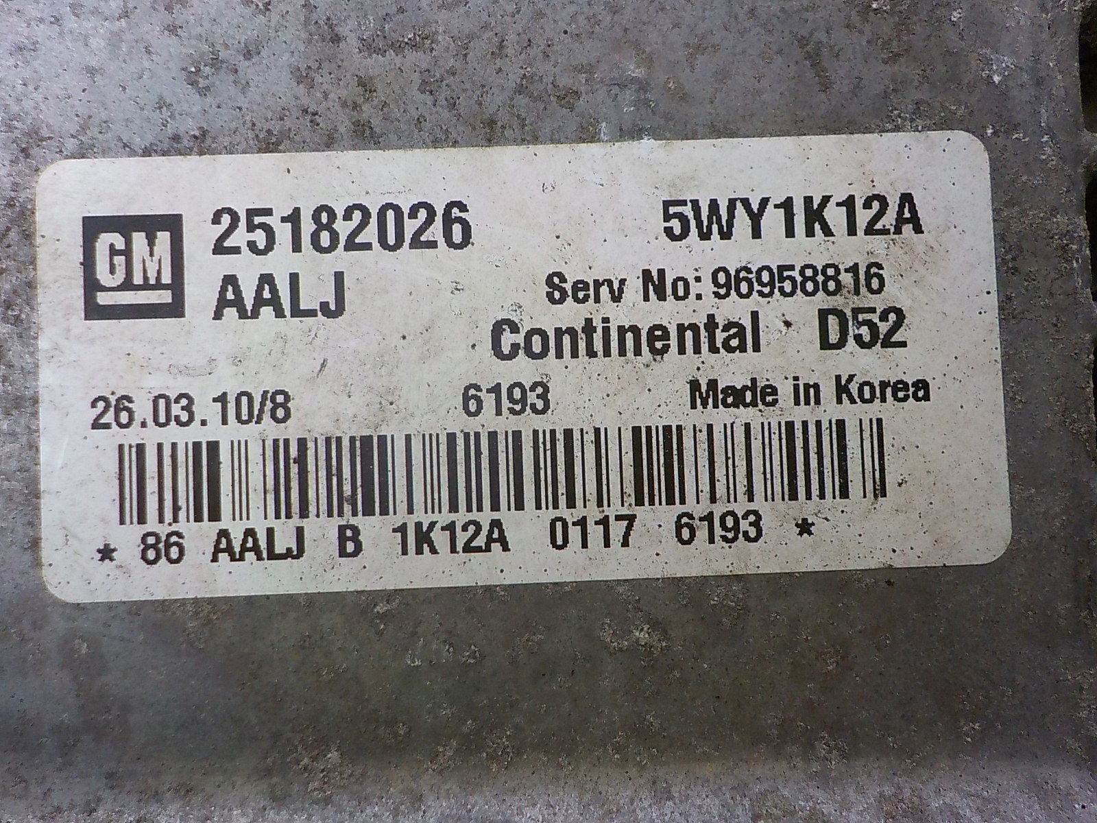 CHEVROLET SPARK computer control unit 25182026 5WY1K12A AALJ
