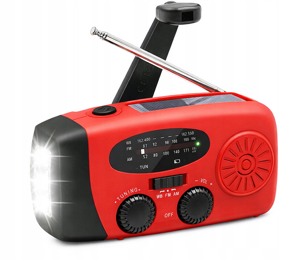 Radio Przenośne Solarne Sanelite Korbka Antena Latarka Powerbank 3w1