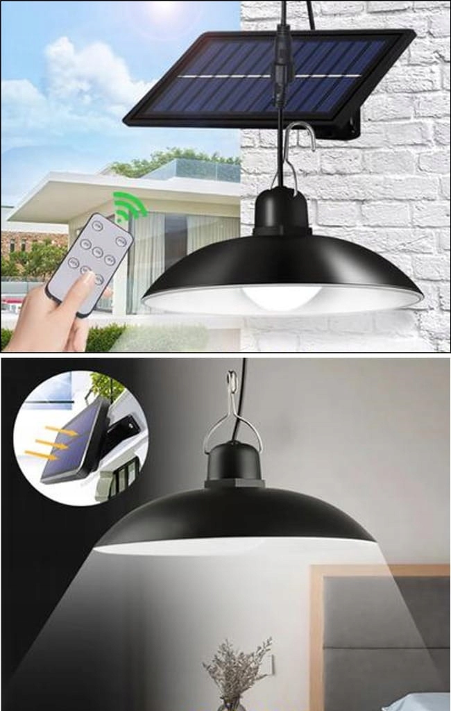 LAMPA SOLARNA x2 LED WISZĄCA ŻYRANDOL PILOT ZESTAW Długość 180 mm