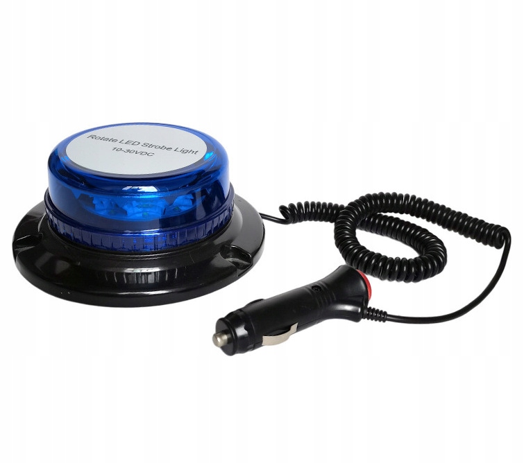 STROBOSKOP KOGUT MAGNES OSTRZEGAWCZA POLICYJNA NIEBIESKI LED 12V 24V płaski