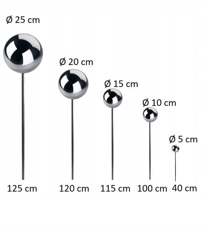 KULA STALOWA Ø 5 cm chrom lustrzana na piku 40 cm do ogrodu dekoracja Kod producenta 74.002