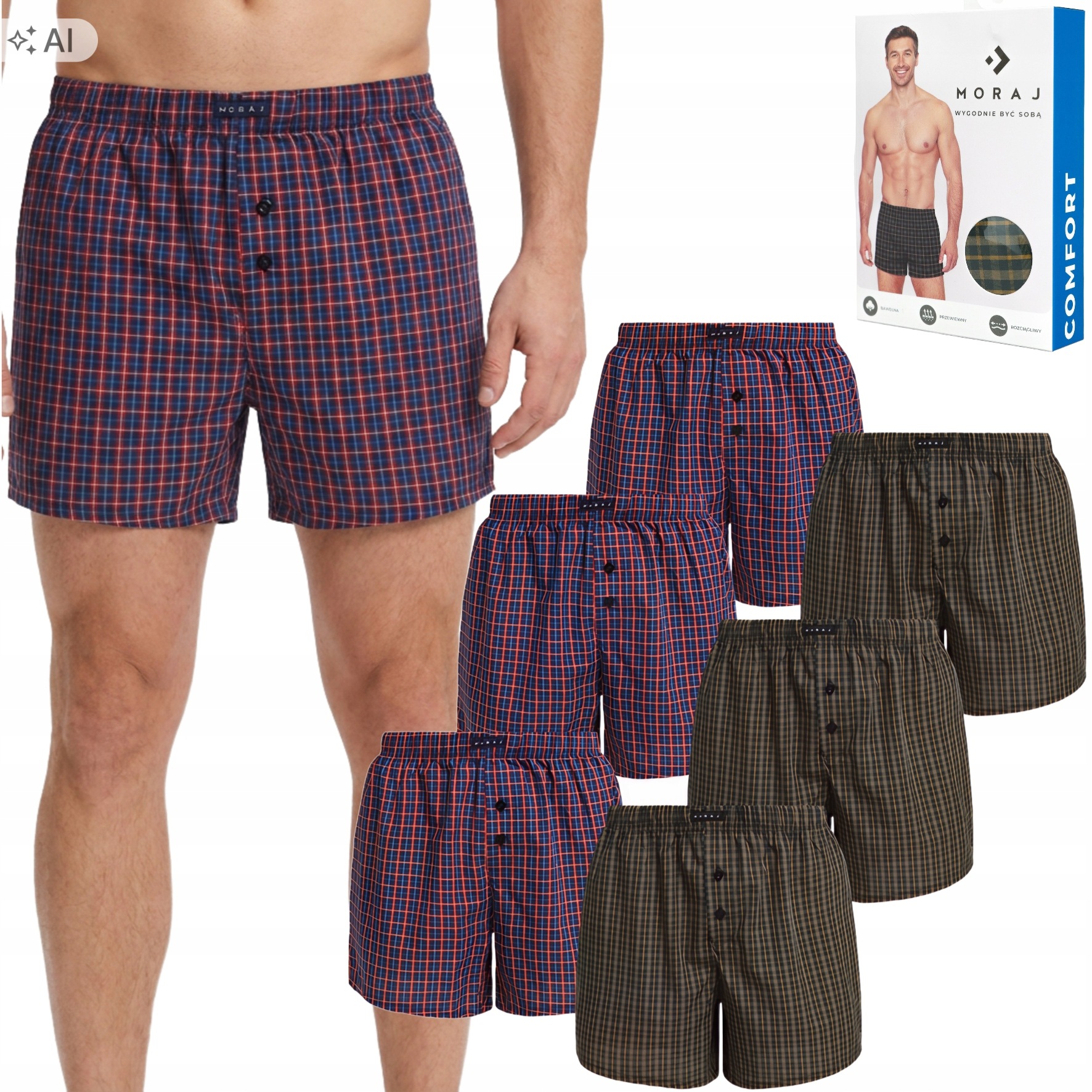 Pánské boxerky 100% bavlněné Moraj Pohodlné, volné na spaní 6 x L