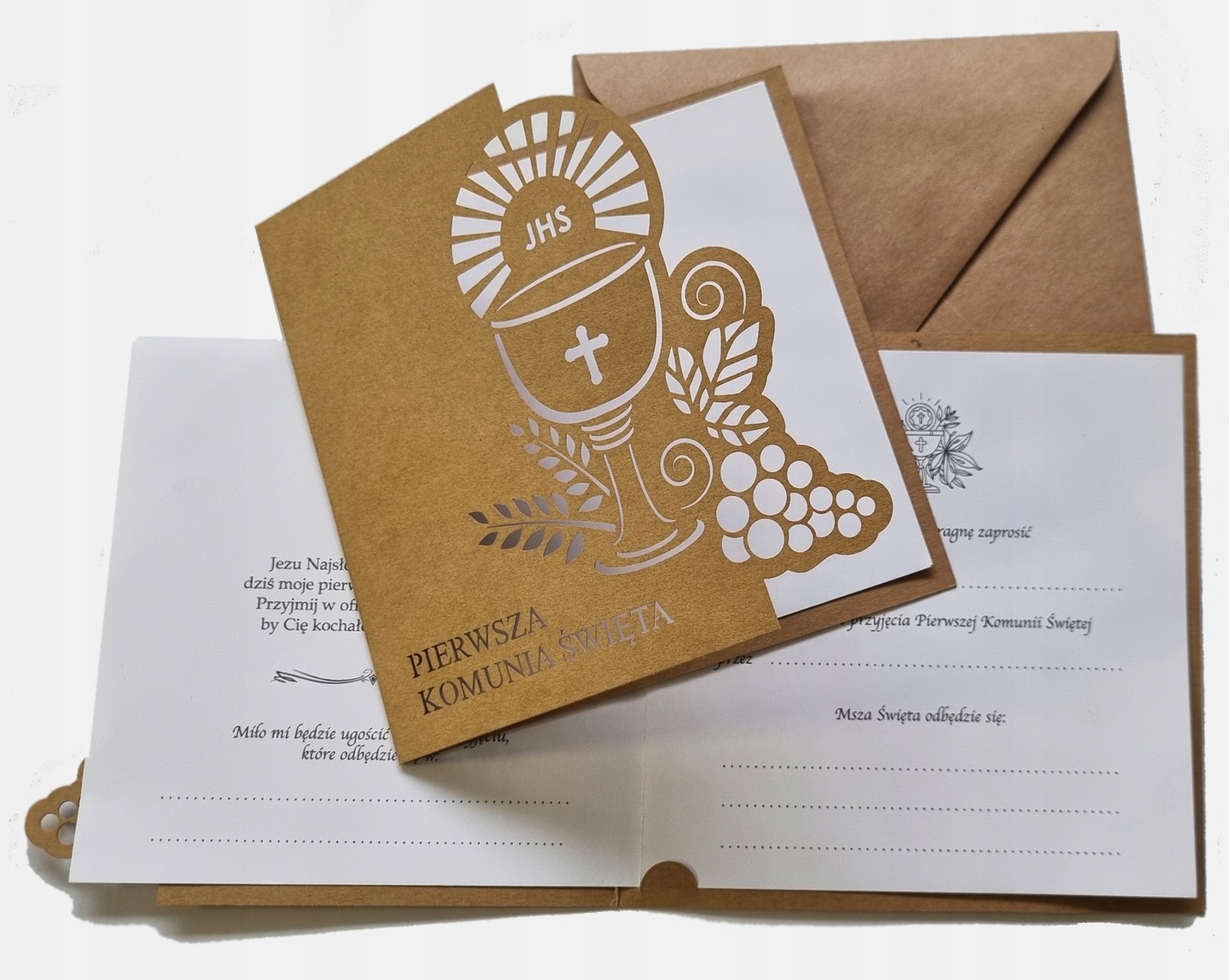 Zaproszenia na komunię dla chłopca lub dziewczynki DUŻE 15cm + KOPERTA Szerokość produktu 15 cm