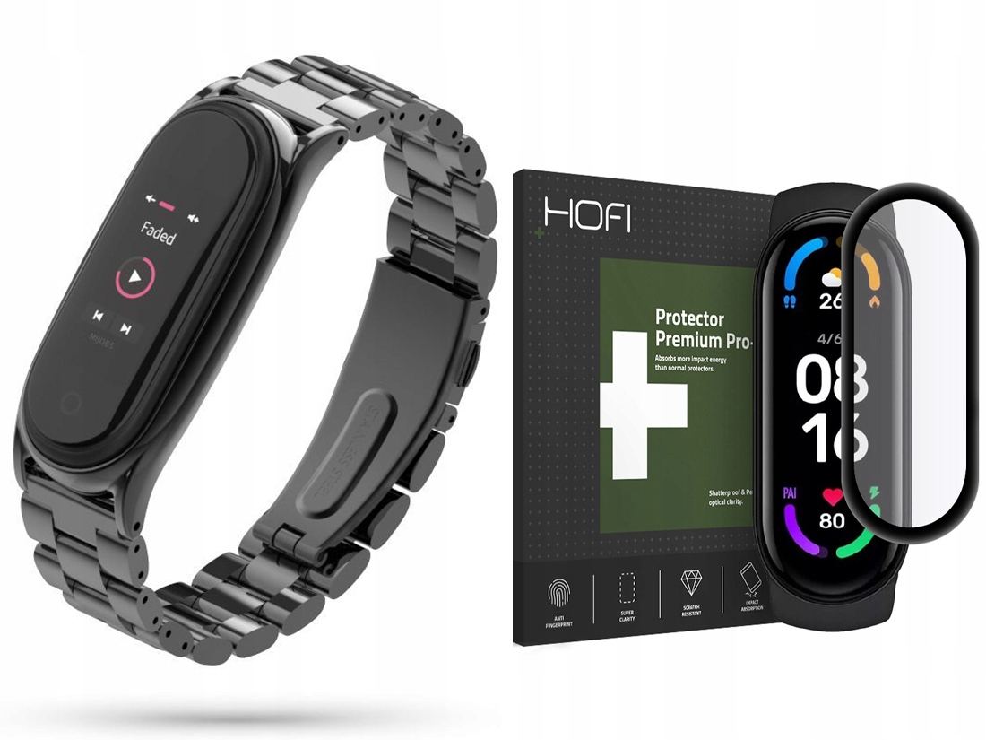 

Stalowa Bransoleta Pasek Do MI Band 6 +pełne Szkło