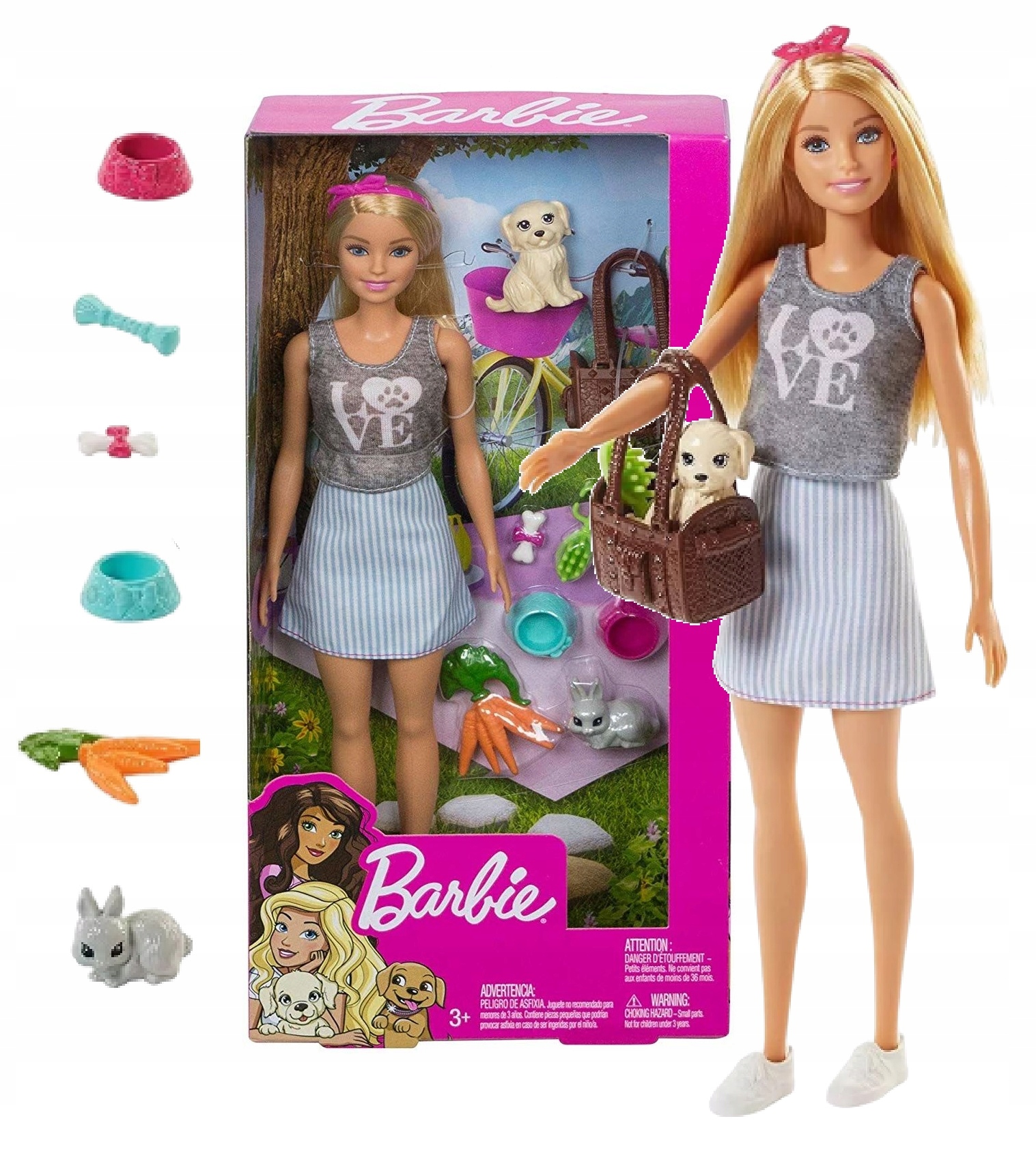

Barbie Lalka Opiekunka Zwierząt Piesek Królik