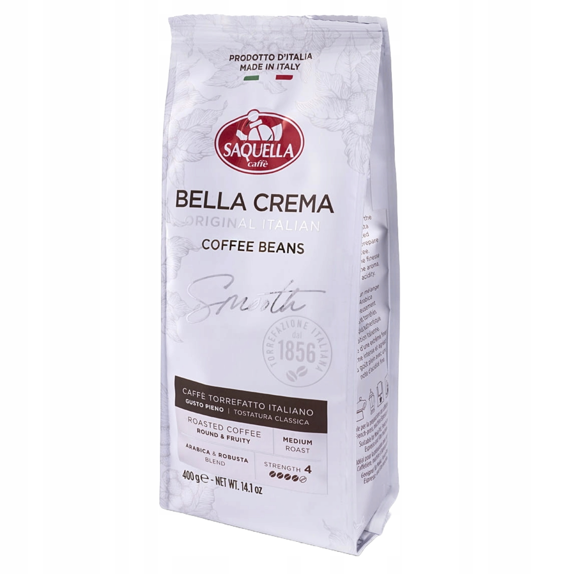 Levně Saquella Káva zrnková směs Bella Crema Smooth 400g Italská